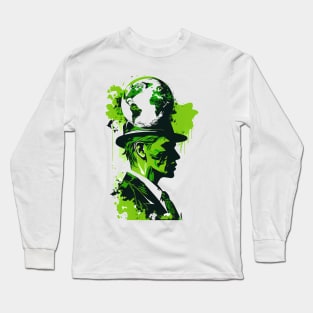 Wear Your Passion for the Planet with Our Abstract White and Green Climate Activist Man Face Portrait Design Long Sleeve T-Shirt